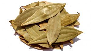 Dry bay leaves on white background.